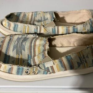 Sanuk Multicolor Striped Canvas Slip-Ons